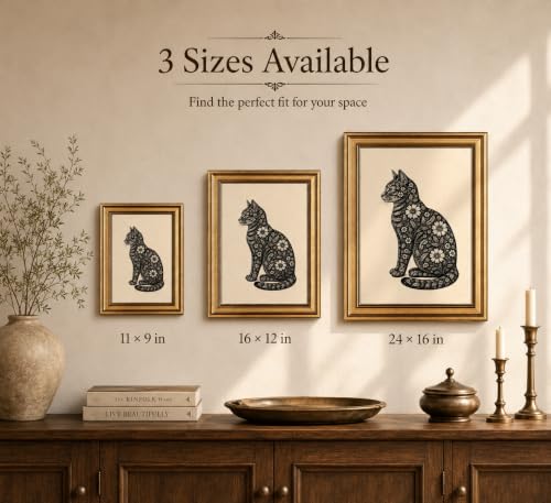 Image of Gold Framed 3D Textured Wall Art, Vintage Floral Cat Canvas Print, 9x11in
