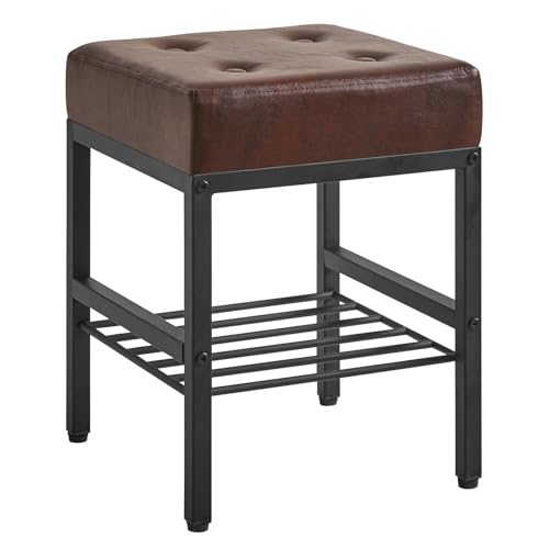 IBUYKE Square 16.34 inches Stool with Adjustable Feet and Storage Space, Footrest Chair,Multi-Use as Small Side Table or Ottoman, for Bedroom, Dark Brown LG-60Z