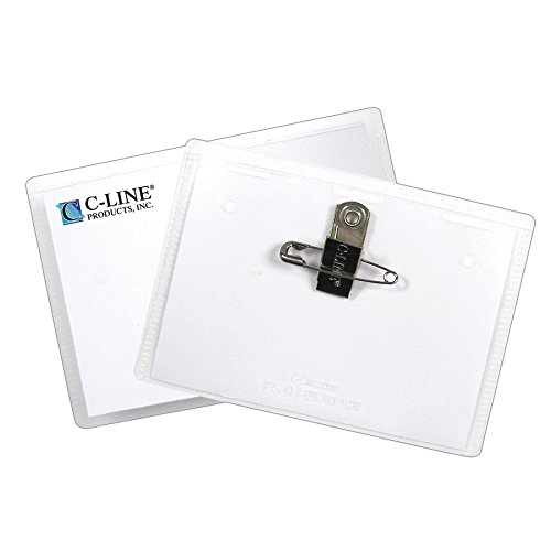 C-Line Name Badge Kit with Inserts, Top Load, 3-1/2" x 2-1/4", Clear, Combo Clip/Pin, Box of 50 (95723), White, 3.5 x 2.25-Inch - Image 4