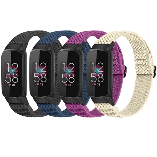 Huamanlou 4 Pack Elastic Bands Compatible with Fitbit Luxe Bands Soft Adjustable Nylon Sport Loop Stretchy Straps Replacement Wristband Women Men for Fitbit Luxe