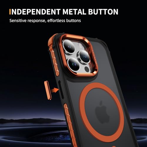 Coque iPhone 15 Pro orange avec support MagSafe intégré et dos mat anti-choc