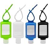 Dlh western 2oz Hand Sanitizer Holder with Clear Bottle, Silicone Sleeve and Keychain for Backpack Travel, Pack of 4