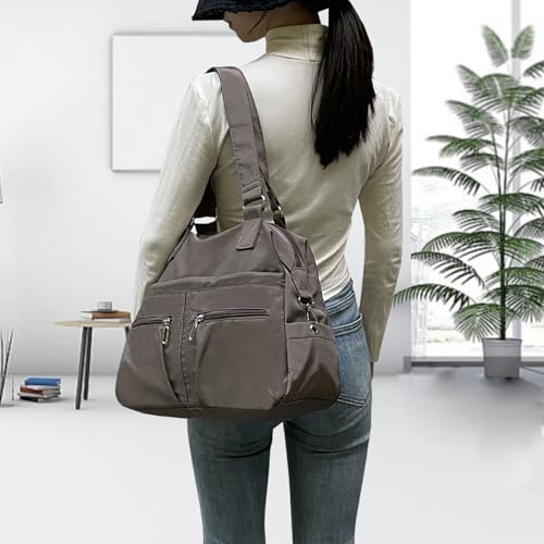 Image of Nylon Tote Bag for Women Shoulder Tote Bag with Zipper Waterproof Nylon Purse and Handbags Lightweight Hobo Bag