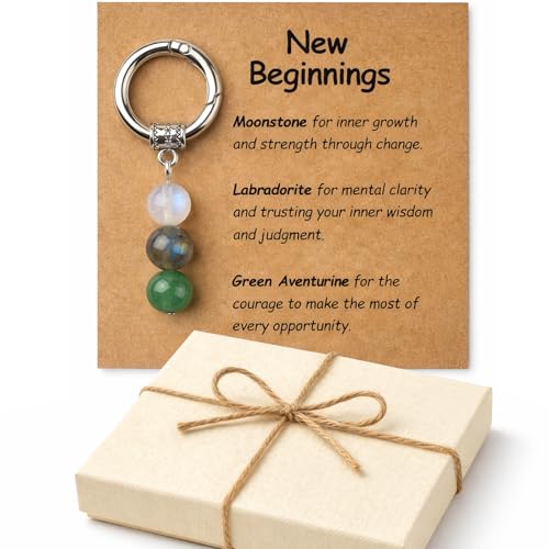 SigMntun Natural Healing Crystal Keychain for New Beginnings, New Job Farewell Coworker Gifts for Women Men, Inspirational Gemstone Keychain for Friend Moving Away, Social Worker or Divorce Support