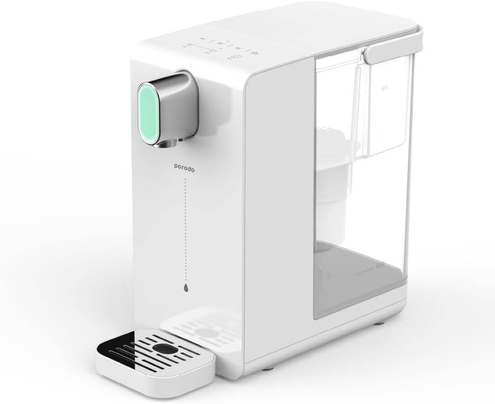 Porodo Lifestyle Instant Hot Water Dispenser with Automatic Ambient Lighting, 2200W Power, 4 Levels of Temperature, Large Water Tank Capacity, Convenient & Compact - White