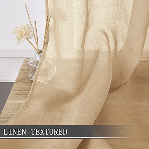 Tollpiz Sheer Tier Curtain Linen Textured Half Kitchen Curtains Sheer Light Filtering Rod Pocket Voile Small Curtains For Bathroom, 25 X 36 Inches Long, Beige, Set Of 2 Panels #TOP1