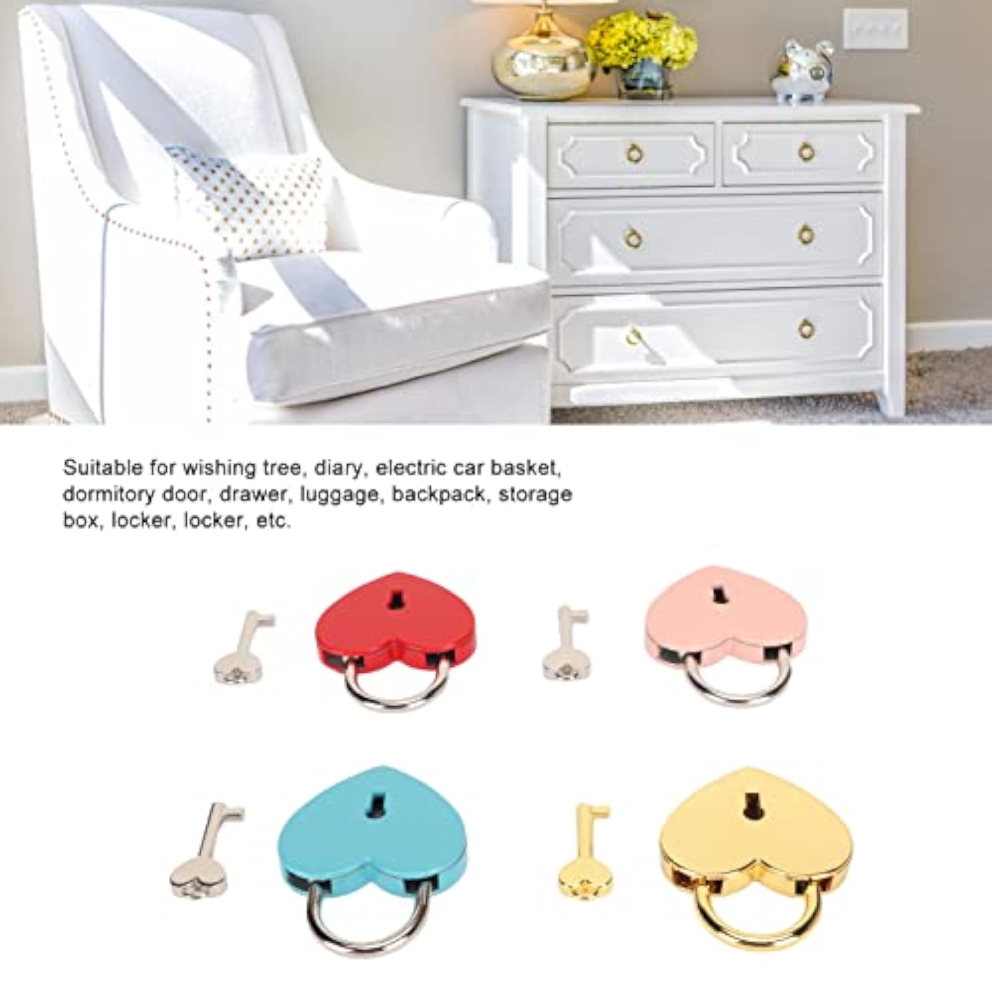 4PCS Mini Heart Shaped Padlocks, Alloy Material
