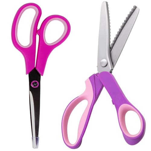 CREAWONDER - Pinking Shears for Fabric Cutting, Zig Zag Lace Scissors for Wig Sewing Dog-Tooth Serrated Scissors Miter Shears