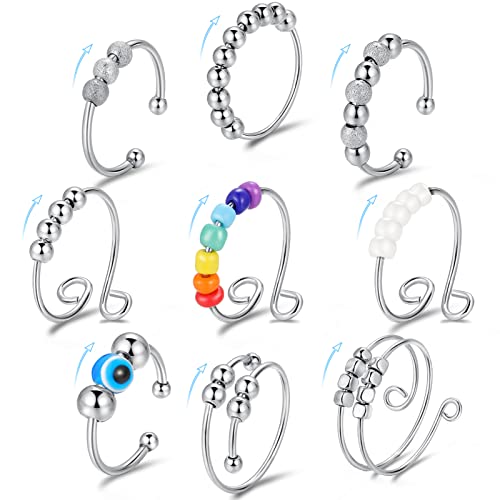 Angst Ring für Frauen Damen Herren Zappelringe für Angst Fidget Ring Mit Perlen Spinner Ringe für Angst Spinning Ring (54 (17.2), 1-9pcs) Cover