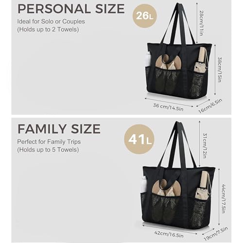 Ttlleccn Large Waterproof Beach Bag With Zipper For Women, Sandproof Tote With Mesh Pockets, Lightweight Travel & Swim Carryall For Pool And Daily Use Bolsos De Playa for daily use - Image 4
