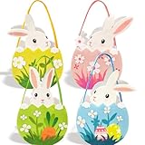 PeakPeek 4er Set Osterkörbchen Kinder aus Filz, Osternester zum Befüllen, Faltbarer Osterkorb mit Hase, Osterkörbe mit Henkel für Kinder, Ostereiersuche & Osterdekoration