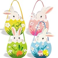 PeakPeek 4er Set Osterkörbchen Kinder aus Filz, Osternester zum Befüllen, Faltbarer Osterkorb mit Hase, Osterkörbe mit Henkel für Kinder, Ostereiersuche & Osterdekoration