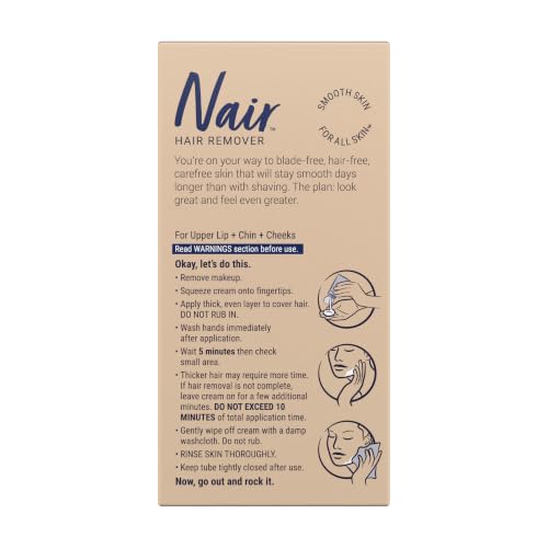 Nair Moisturizing Facial Hair Removal Cream With Sweet Almond Oil, #1 Depilatory Cream For Face, 2 oz Bottle, For All Skin Types