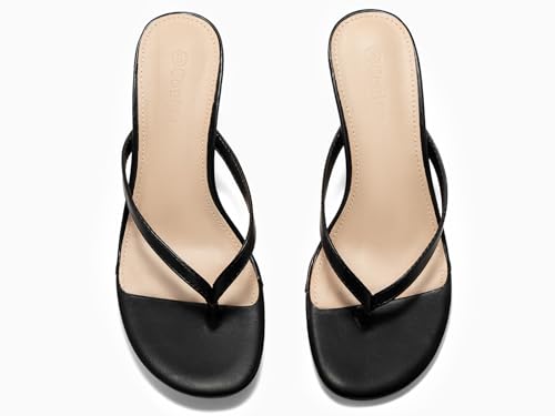 Image of Coutgo Women's Kitten Heels Flip Flops Thong Heeled Sandals Round Open Toe Comfortable Summer Beach Shoes