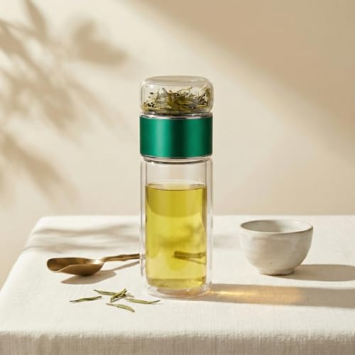 Image of 350ML Double-Layered Insulated Glass Tea Infuser Bottle | Tea & Water Separation Design for Loose Tea, Detox, & Fruit Water | Portable Glass Cup for Travel, Camping & Gifting