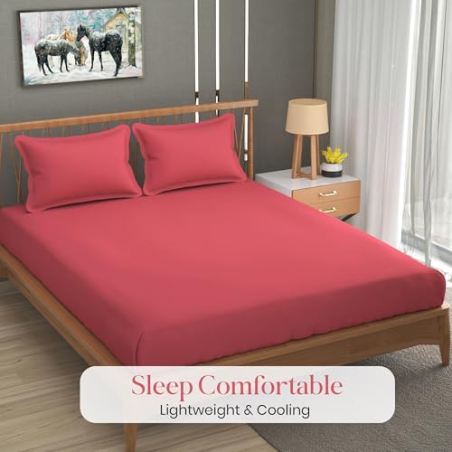 Image of FRESH FROM LOOM Microfiber Queen Size Bedsheet with Solid Plain - 240 TC, Hypoallergenic Bedsheet with 2 Pillow Cover (Size- 90 x 95 inch | Gajri| Solid)