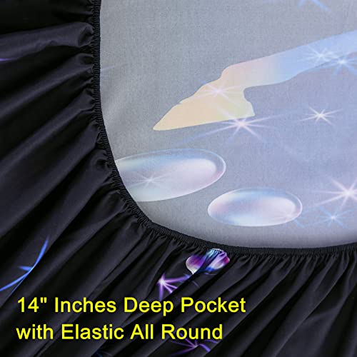 Urlinens Rainbow Unicorn Sheets Full Size, Glitter Stars Butterfly Unicorn Sheet Set 4 Piece Bedding 1 Fitted Sheet 1 Flat Sheet 2 Pillowcase, Soft Microfiber Fun Girls Bed Sheets For Kids Teens #TOP5