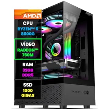 Pc Gamer Computador Completo NoLag® Amd Ryzen 5 8600G, Radeon™ Graphics 760M, 16GB Ram, SSD 1TB NVMe, Gabinete RGB