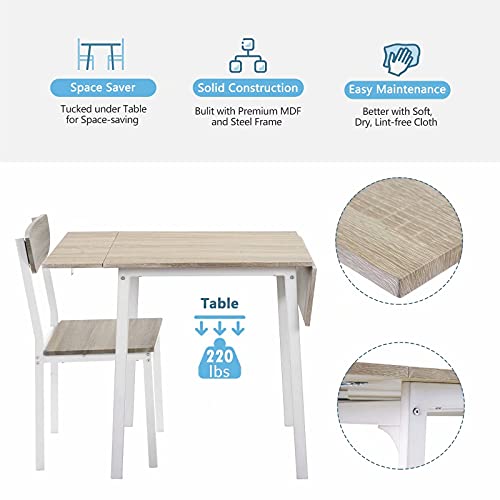 UNI FAM 5-Piece Modern Metal Dining Set with 1 Drop Leaf Dining Table and 4 Chairs Home Kitchen Furniture Dinette Set (Light Grey Finish)