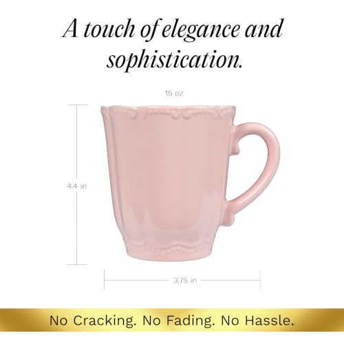 Image of SANGO Bethany Pink Mugs Set of 4, 15 oz Stoneware Pink Coffee Mugs, Vibrant Ceramic Drinkware for Coffee, Tea or Cocoa, Durable Everyday Cups, Dishwasher & Microwave Safe, Kitchen Mug Set
