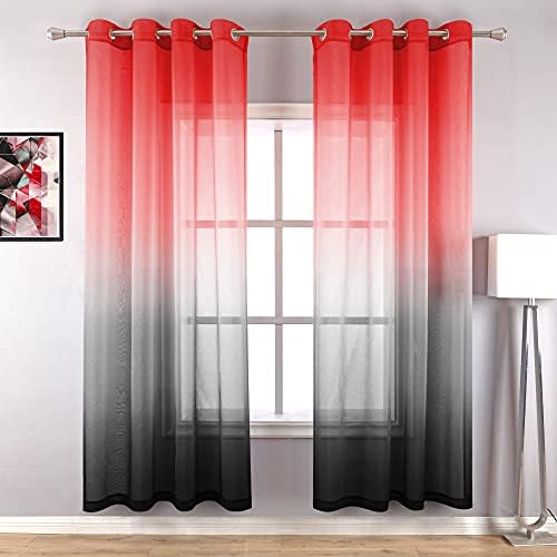 KOUFALL Red and Black Gothci Decor for Window Treatments Home Decor Ombre Chic Modern Living Room Decorations Sheer Teen Gamer Curtains for Boys Bedroom 52 x 63 Inch Length 2 Panels Set