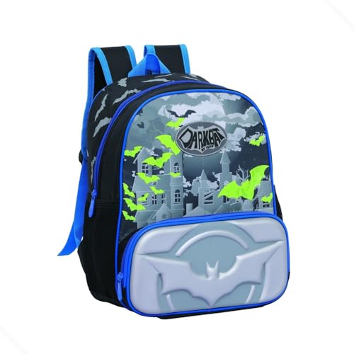 Mochila Bolsa Infantil Menino Masculina Escolar Colégio Costas Darkbat Morcego (Azul)