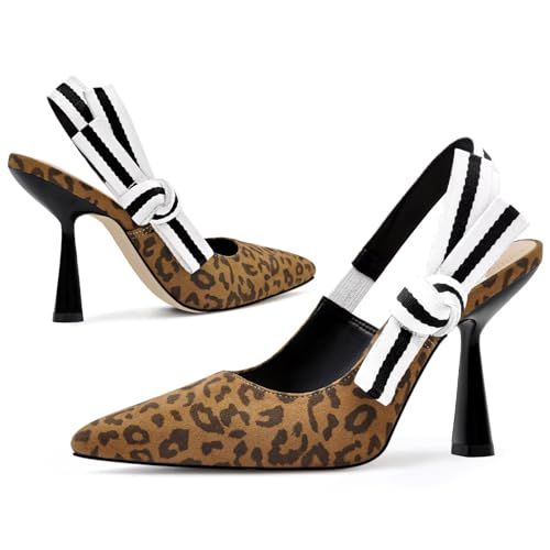 Image of HOCHFART Women's Slingback Kitten Heels Closed Pointed Toe Slip On Pumps | Bowknot, Elastic Slingback Strap, Office, Wedding, Bridal, Formal, Events, Church, Gathering, Casual Outing
