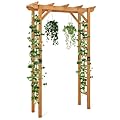 Giantex 7FT Wood Garden Arbor Trellis, Wooden Wedding Arch for Ceremony Party, Outdoor Archway Pergola for Climbing Plants, Pathway, Yard, Garden Decor, Easy Assembly (Honey Brown, 55''W x 85''H)
