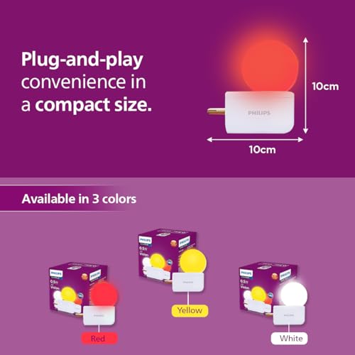 Image of Philips 0.5W LED Bulb Red | Joy Vision Plug-and-Play LED Night Lamp | Night Light for Bedrooms & Corridors | 2-Pin Socket | Energy Saving, Long Life | Pack of 24