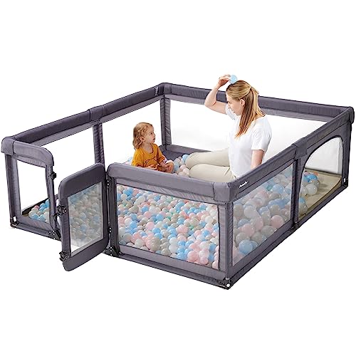 Image of Sweeby Baby Playpen, 79x71 Playpens for Babies and Toddlers with Gate, Large Baby Play Yards with Zipper Door, Indoor & Outdoor Baby Fence, Dark Grey