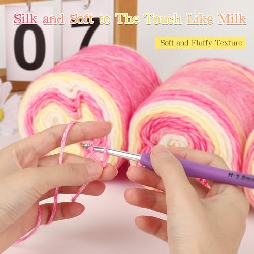 Image of Katech Ombre Yarn for Crocheting-Gradient Cake Yarn-4x100g 60% Cotton 30% Acrylic 11% Wool-Multicolor Soft Rainbow Cotton Crochet Yarn for Scarves, Shawls, Blankets and Garments(Q)