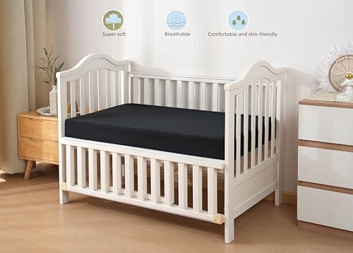 Image of HBHLFZ Crib Sheets for Boys, Girls, 28x52 Inch Fitted Crib Sheet - 8 Inch Deep Pocketed Fixed Sheet - Soft and Comfortable Microfibre - Fits Standard cot and Toddler mattresses, Black
