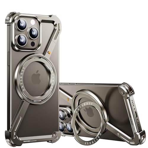 OATSBASF Minimalist Phone Case Compatible with iPhone 15 Pro 6.1', 360&deg; Rotation Kickstand Aluminum...