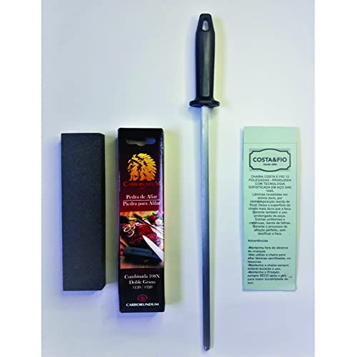 Kit de Amolar Facas com Pedra de Afiar Carborundum e Chaira Profissional Estriada de Afiação
