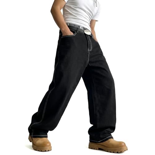 GINGTTO Mens Baggy Jeans Y2k Loose Fit Denim Pants for Men Wide Leg Streetwear Charcoal 28