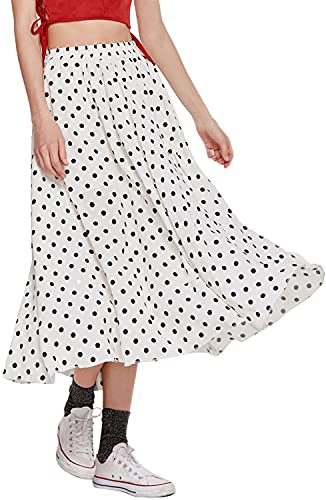 CHARTOU Women's Casual Contrast Polka Dot Chiffon Bohemia Swing Beach Midi A-Line Skirts