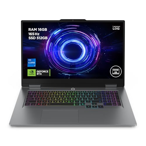 Lenovo LOQ Gaming AI Laptop | 17.3' Full HD 165Hz | NVIDIA GeForce RTX 5070 | Intel Core i7-14700HX | 16GB RAM | 512GB SSD | Ohne Windows | QWERTZ | 24-Zonen-RGB-Tastatur | Grau | 3 Monate Game Pass