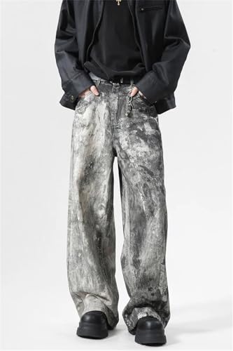 Men's Splash-Ink Printed Style Jeans Solid All Match Street Hip Hop Pants3