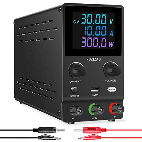 RUZIZAO Labornetzgerät Regelbar Labornetzteil Variablen Schaltnetzteil Geregeltes Hochpräzises 4-stelliges LCD-Display 5V/2A USB-Anschluss Labor DC-Stromversorgungen (30V 10A) Cover