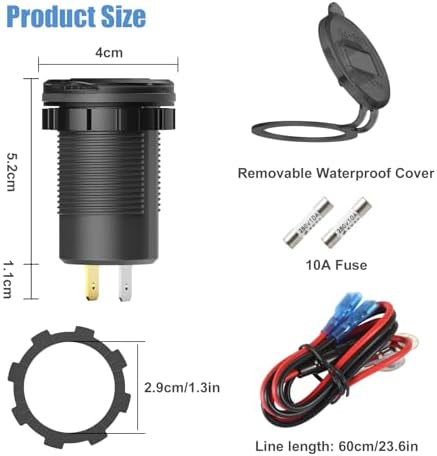 Hapytrip 12 Volt USB Outlet Dual Quick Charge 3.0 Port and PD3.0 USB C Car Battery Chargers Socket, Waterproof 12V Power Outlet Cigarette Lighter Replacement DIY Kit with Voltmeter and Switch for Boat — view 6