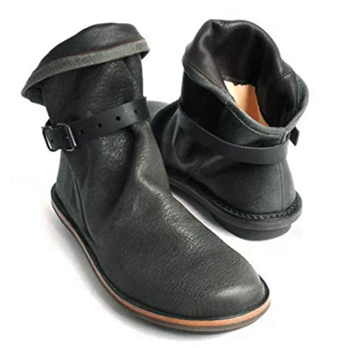 Xinantime Botas de Nieve de Invierno para Mujer Botines de Cuero de Primavera de Tallas Grandes Zapatos Planos Botas Cortas Botas de Punta Redonda Botín Sólido de Tobillo Zapatos Cálidos de Vaquero