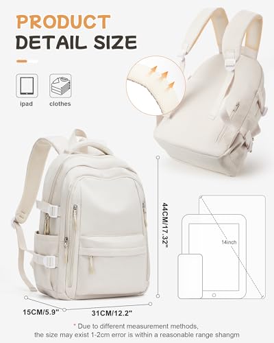 Lightweight School Backpack for Women, College Bag High School Bookbag for Teens Girls Boys, Large Laptop Travel Backpack for Men, Beige4