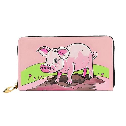 Portefeuille long à fermeture éclair moderne et durable Pink Piglet noir One Size