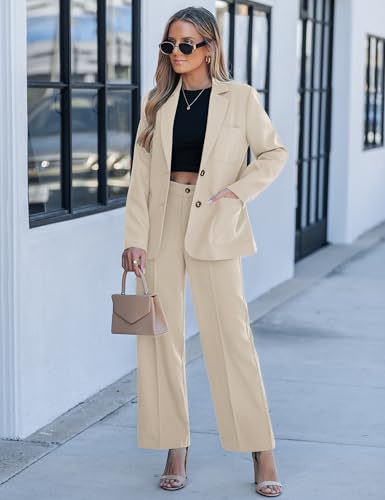 luvamia Womens Pant Suits Dressy Casual Womens Sets 2 Piece Outfits Women\'s Business Suit Sets Professional Clothes for Women Pantsuit Long Sleeve Blazer Turtledove Size Medium US 8 to 10
