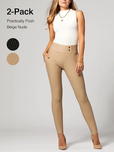 Conceited 2-Pack Stretch Slacks for Women - Wear to Work - Slim Leg Dress Pants with Pockets - Practically Posh, Khaki - (X-Large)2