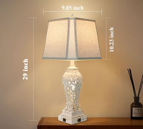 Weiters 29'' Tall Farmhouse Table Lamps Set Of 2, Boho Table Lamp For Living Room With Usb C+A, Bedside Lamp With Nightlight For Bedroom, Hollow Out Resin Lamp Nightstand Lamp thumb #6