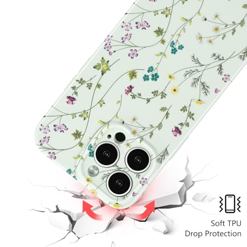 Image of RALEAVO Floral Case for iPhone 16 Pro Max, Flower Branch Pattern Design Cute Cover Case for Girls Women Slim Thin Soft Silicone Shockproof Anti-Slip Phone Case for iPhone 16 Pro Max (6.9 inch),Green | for iPhone 16 Pro Max Case with Cute Flower Branch Pattern Design,Pretty Case for Girls Women,Soft Silicone Shockproof Cover