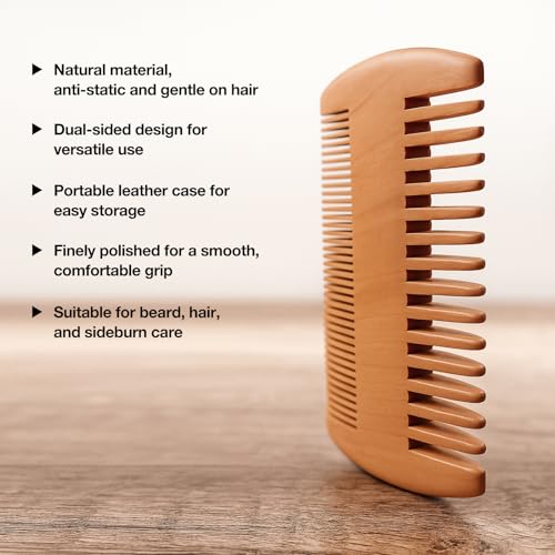 Peine para barba de madera de durazno con estuche miniatura 4
