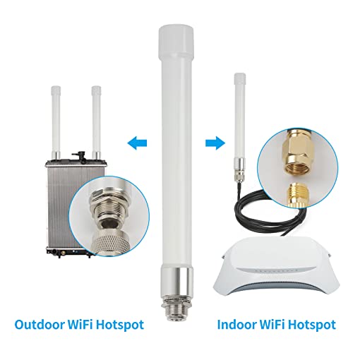 Image of WiFi Antenna Dual Band 2.4GHz 5GHz 5.8GHz 8dBi RP-SMA SMA Male Outdoor Indoor Antenna with 10ft KMR195 Cable for WiFi Router Hotspot Security IP Camera