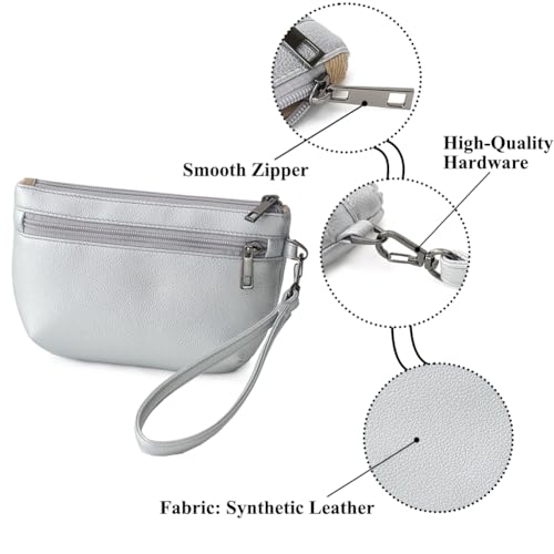 Image of Small Wristlet Wallets for Women, Zip Clutch Bag with Wristlet Pouch, 3-Zipper Original Design